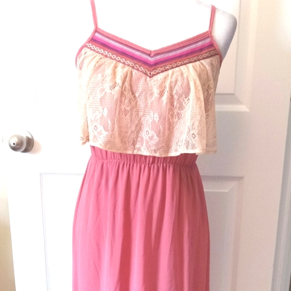 Flying Tomato lace detailed peach orange spaghetti straps maxi dress. Medium - Picture 3 of 9